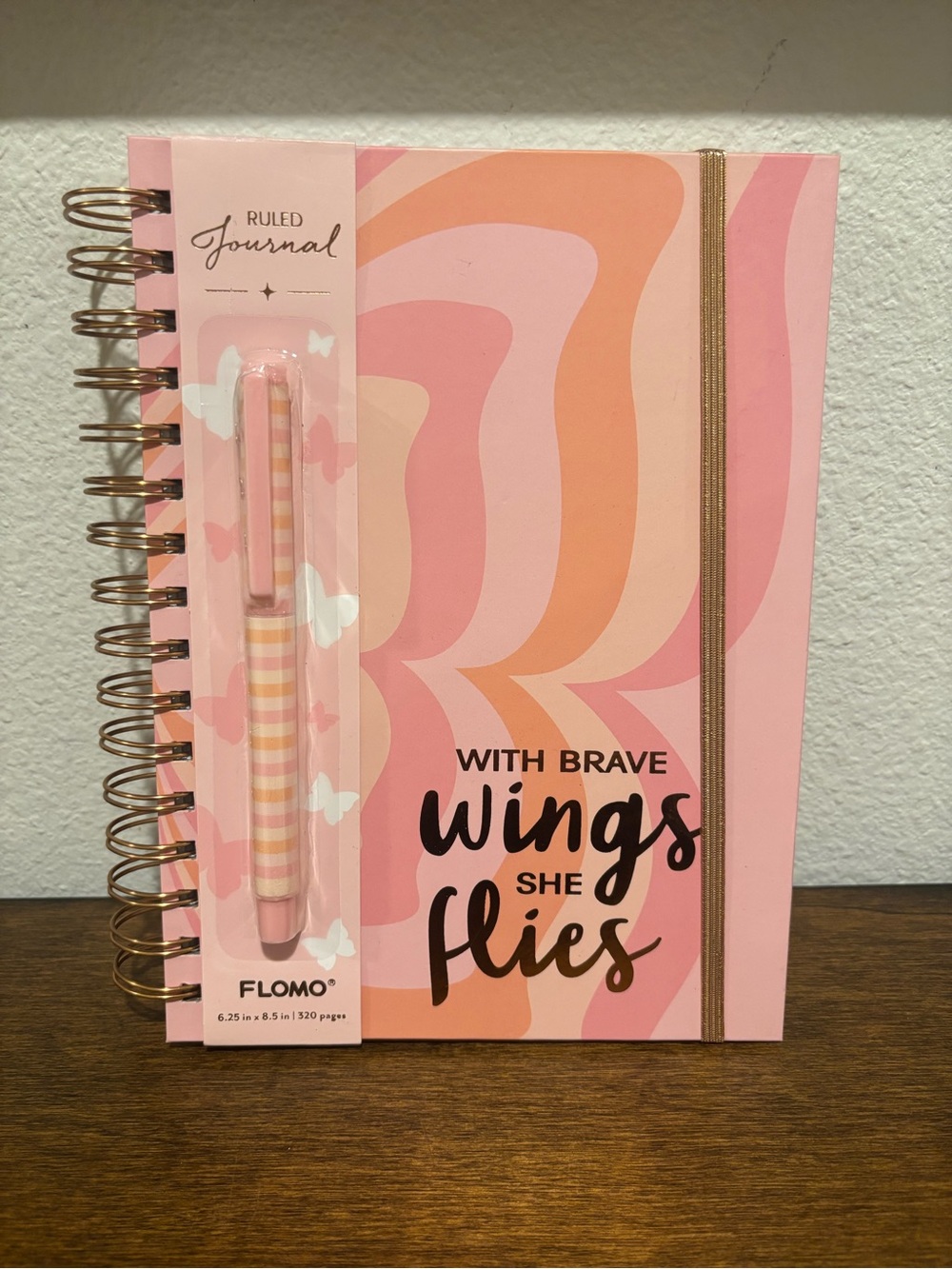 Pink 'With Brave Wings She Flies' Spiral Journal with Pen
